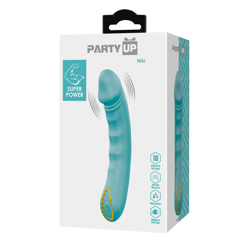 Party Up NIKI - Teal - Teal 15.4 cm USB Rechargeable Vibrator - Take A Peek