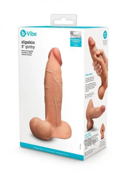 B-Vibe Slipskin Realistic Silicone Dildo- 8" Girthy Mocha - Take A Peek