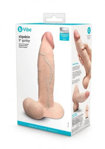 B-Vibe Slipskin Realistic Silicone Dildo- 9" Girthy Cream - Take A Peek