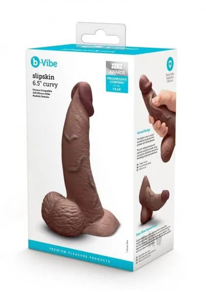 B-Vibe Slipskin Realistic Silicone Dildo-6.5" Curved Brown - Take A Peek