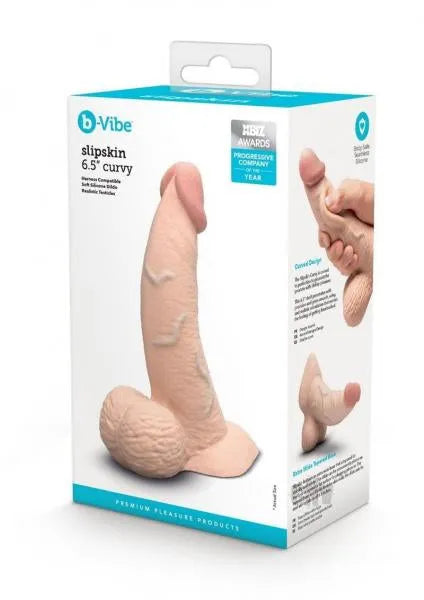B-Vibe Slipskin Realistic Silicone Dildo-6.5" Curved Cream - Take A Peek