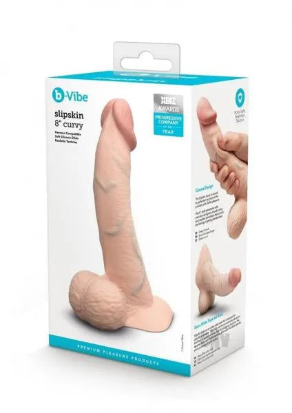 B-Vibe Slipskin Realistic Silicone Dildo-8" Curved Cream - Take A Peek