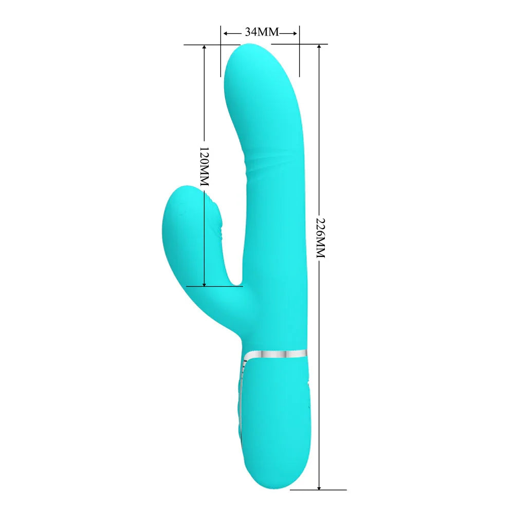 Party Up PAUL Rolling Beads Vibrator - Teal - Teal 22.6 cm USB Rechargeable Thrusting Rabbit Vibrator - Take A Peek