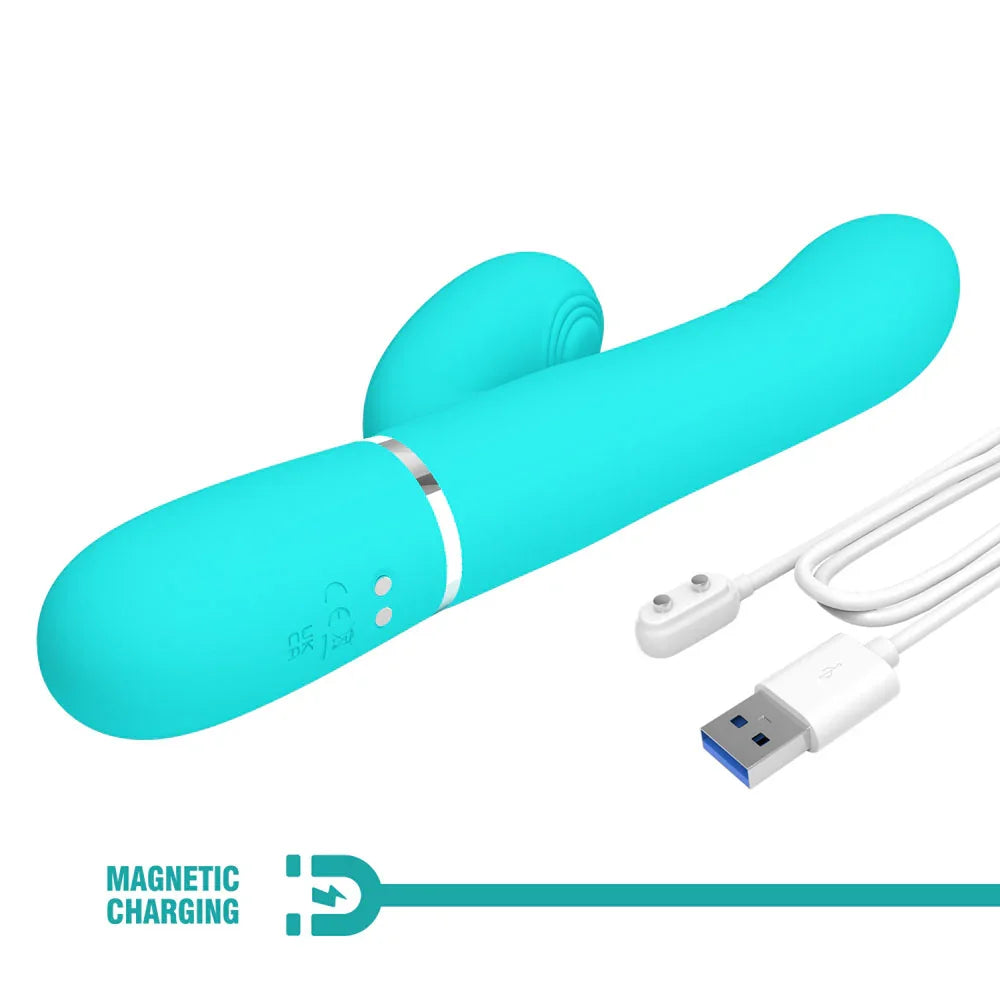 Party Up PAUL Rolling Beads Vibrator - Teal - Teal 22.6 cm USB Rechargeable Thrusting Rabbit Vibrator - Take A Peek
