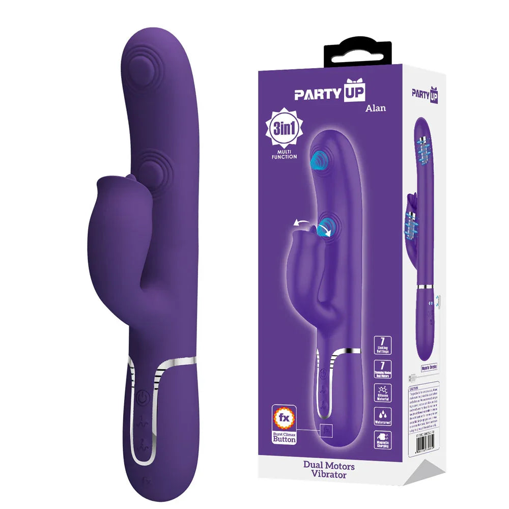 Party Up ALAN Dual Motor Vibrator - - 22.8 cm USB Rechargeable Vibrator with Licking Clit Stimulator and Thumping Shaft - Take A Peek
