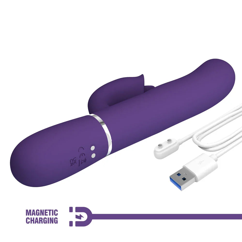 Party Up ALAN Dual Motor Vibrator - - 22.8 cm USB Rechargeable Vibrator with Licking Clit Stimulator and Thumping Shaft - Take A Peek