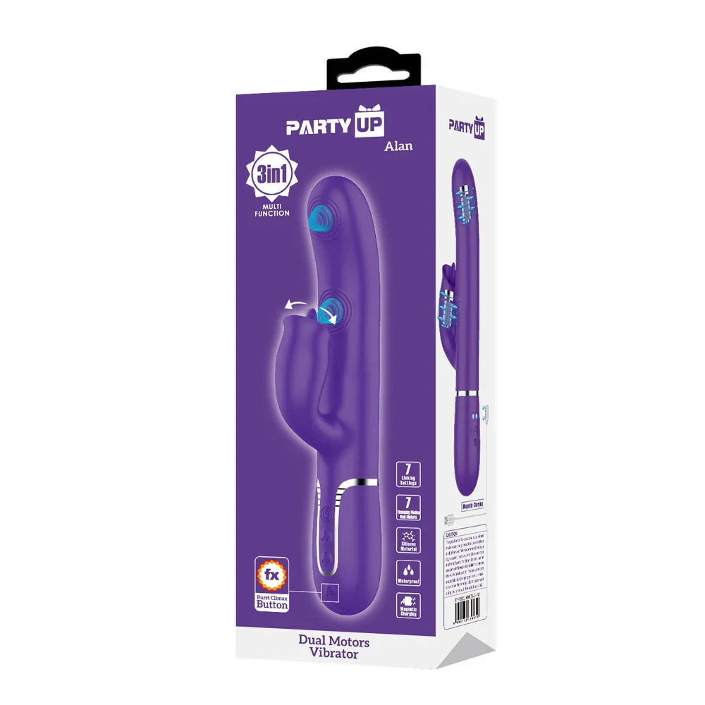 Party Up ALAN Dual Motor Vibrator - - 22.8 cm USB Rechargeable Vibrator with Licking Clit Stimulator and Thumping Shaft - Take A Peek