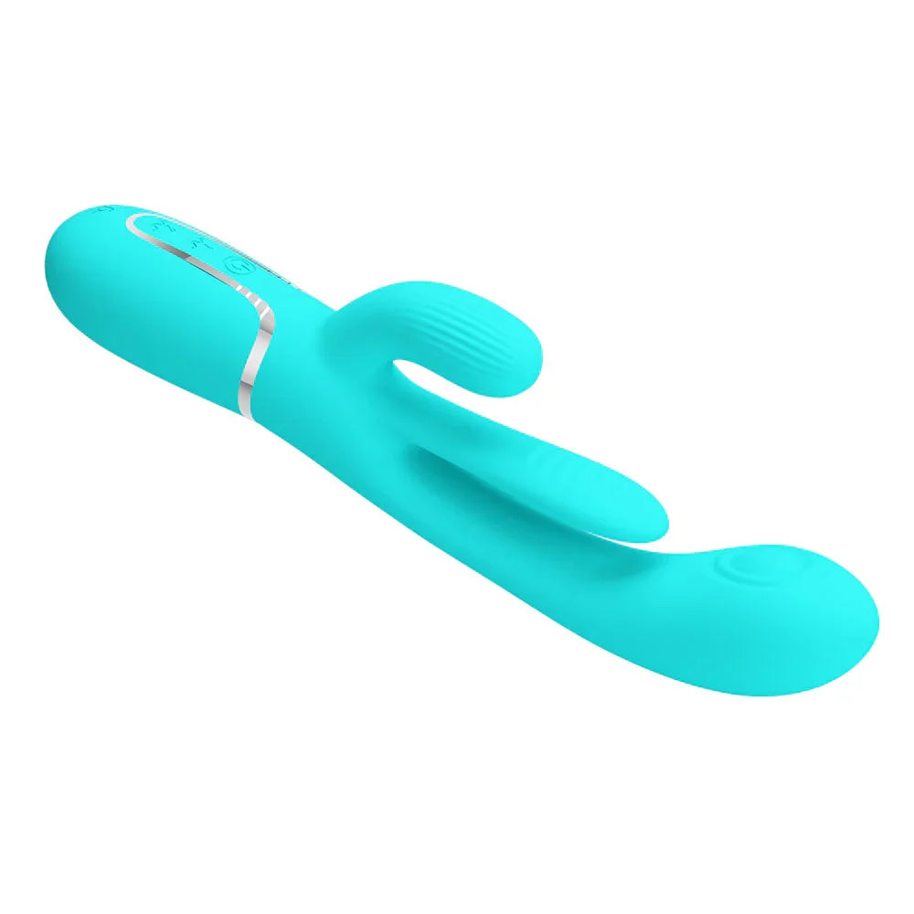Party Up ANDY Multi Function Vibrator - Teal - Teal 22.2 cm USB Rechargeable Rabbit Vibrator with Flicking and Thumping Tip - Take A Peek
