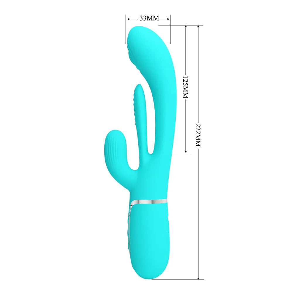 Party Up ANDY Multi Function Vibrator - Teal - Teal 22.2 cm USB Rechargeable Rabbit Vibrator with Flicking and Thumping Tip - Take A Peek