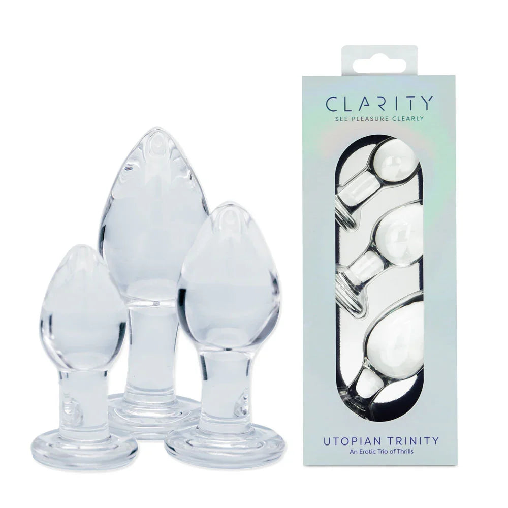 Clarity - Utopian Trinity - Glass Butt Plugs - Set of 3 Sizes - Take A Peek