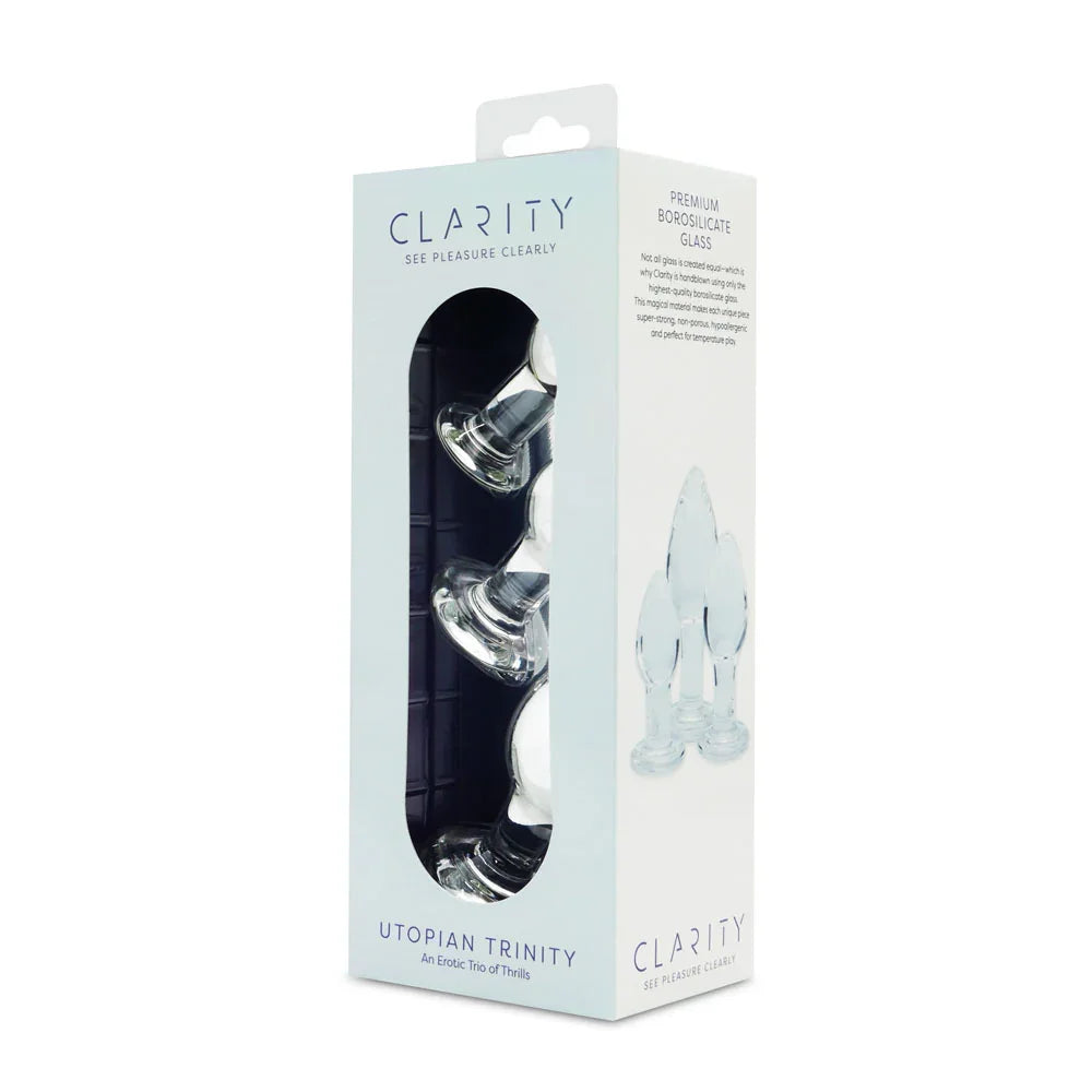 Clarity - Utopian Trinity - Glass Butt Plugs - Set of 3 Sizes - Take A Peek