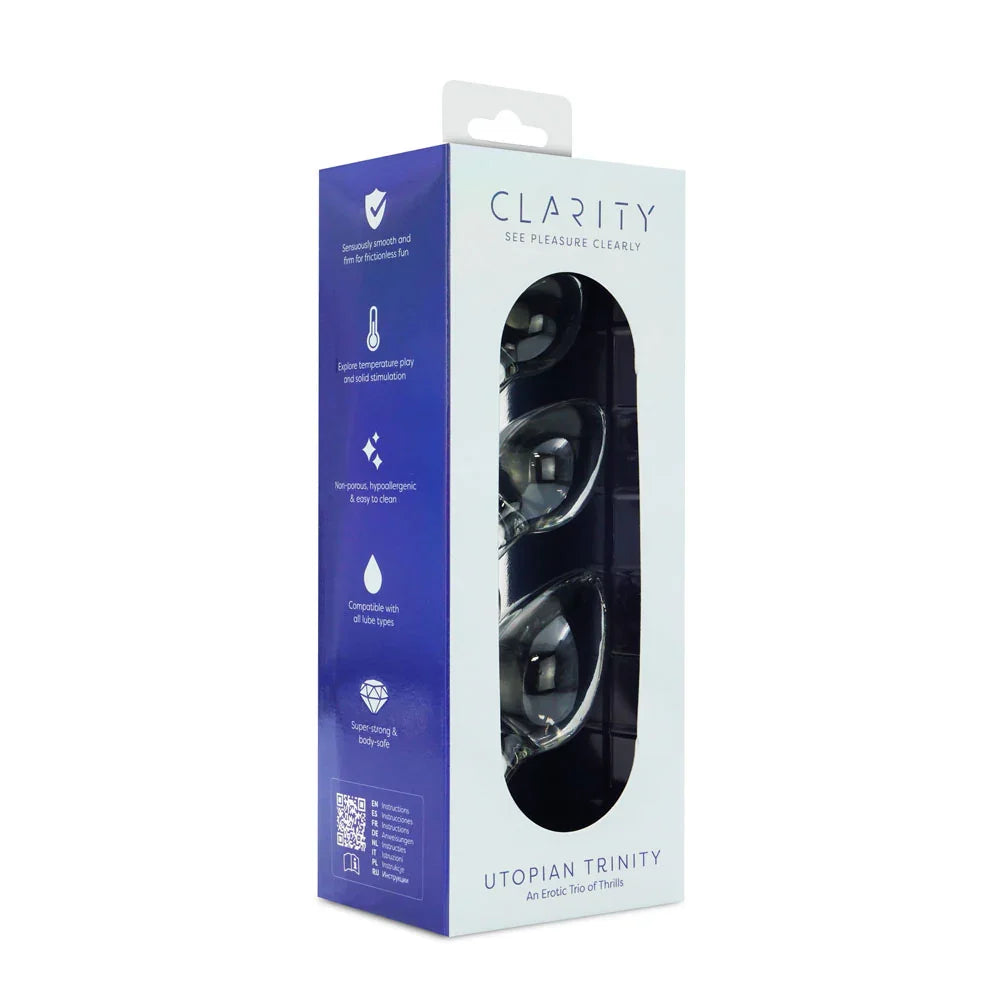 Clarity - Utopian Trinity - Glass Butt Plugs - Set of 3 Sizes - Take A Peek