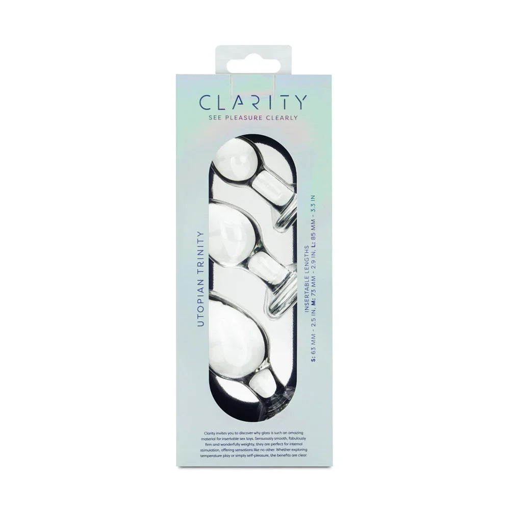 Clarity - Utopian Trinity - Glass Butt Plugs - Set of 3 Sizes - Take A Peek