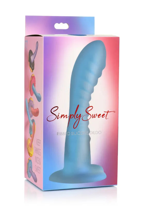 SIMPLY SWEET 7" RIBBED SILICONE DILDO BLUE - Take A Peek