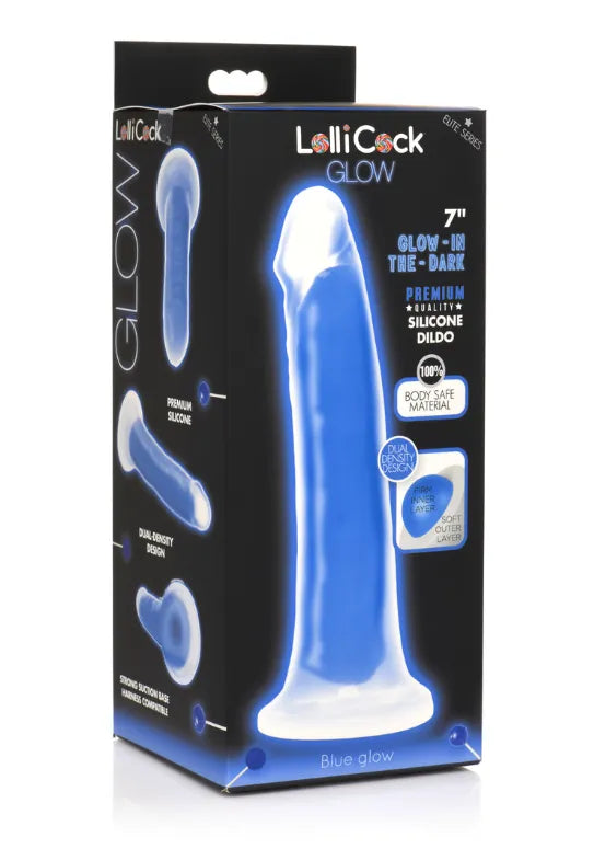 LOLLICOCK 7" GLOW-IN-THE-DARK SILICONE DILDO BLUE - Take A Peek