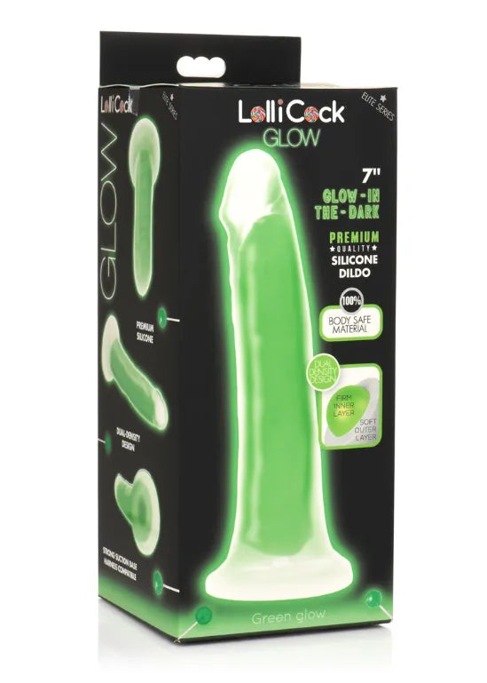 LOLLICOCK 7" GLOW-IN-THE-DARK SILICONE DILDO GREEN - Take A Peek