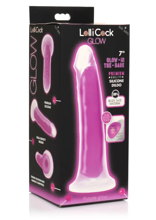 LOLLICOCK 7" GLOW-IN-THE-DARK SILICONE DILDO PURPLE - Take A Peek