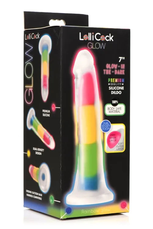 Lollicock 7" Glow- in- the- Dark Rainbow Silicone Dildo Rainbow - Take A Peek