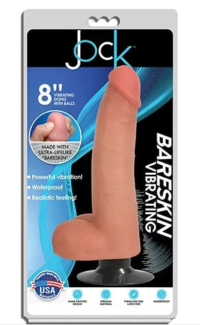 JOCK 8" Bareskin Vibrating Dong with Balls Vanilla - Take A Peek