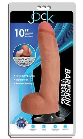 JOCK 10" Bareskin Vibrating Dong with Balls Vanilla - Take A Peek