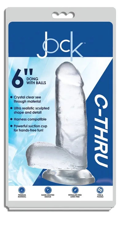 JOCK C-Thru 6" Clear TPE Dong W/Balls & Suction Cup - Take A Peek