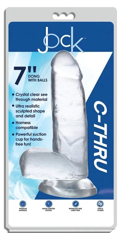 JOCK C-Thru 7" Clear TPE Dong W/Balls & Suction Cup - Take A Peek