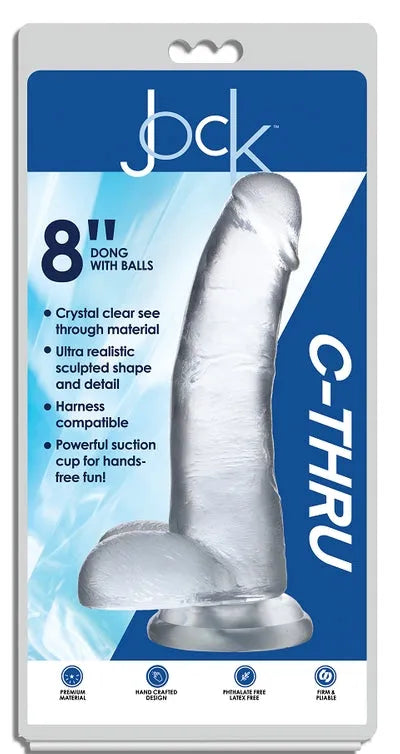 JOCK C-Thru 8" Clear TPE Dong W/Balls & Suction Cup - Take A Peek