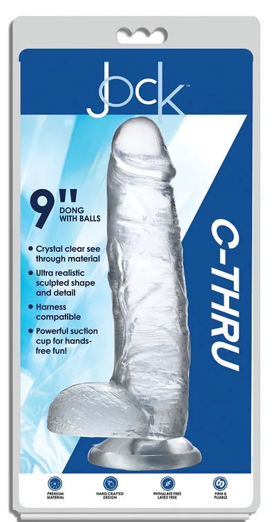 JOCK 9" C-Thru 9" Clear TPE Dong W/Balls & Suction Cup - Take A Peek