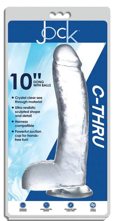 JOCK C-Thru 10" Clear TPE Dong W/Balls & Suction Cup - Take A Peek