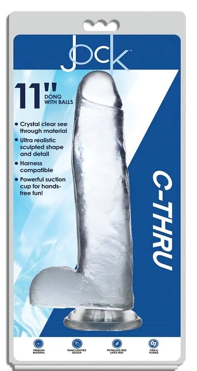 JOCK C-Thru 11" Clear TPE Dong W/Balls & Suction Cup - Take A Peek