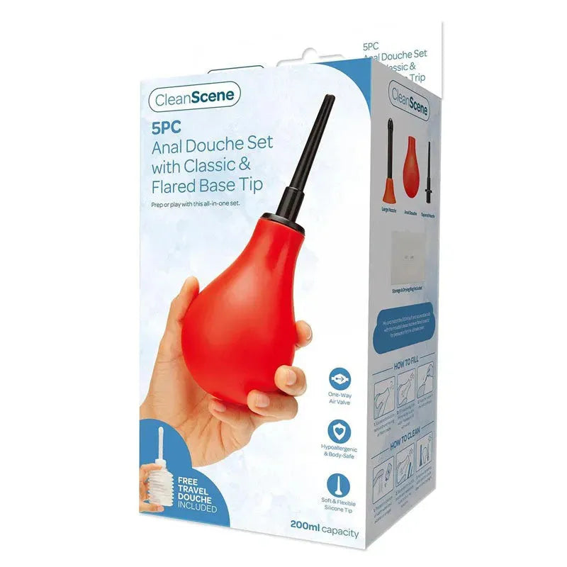 CleanScene 5 Piece Anal Douche Set with Classic & Flared Tips - Take A Peek