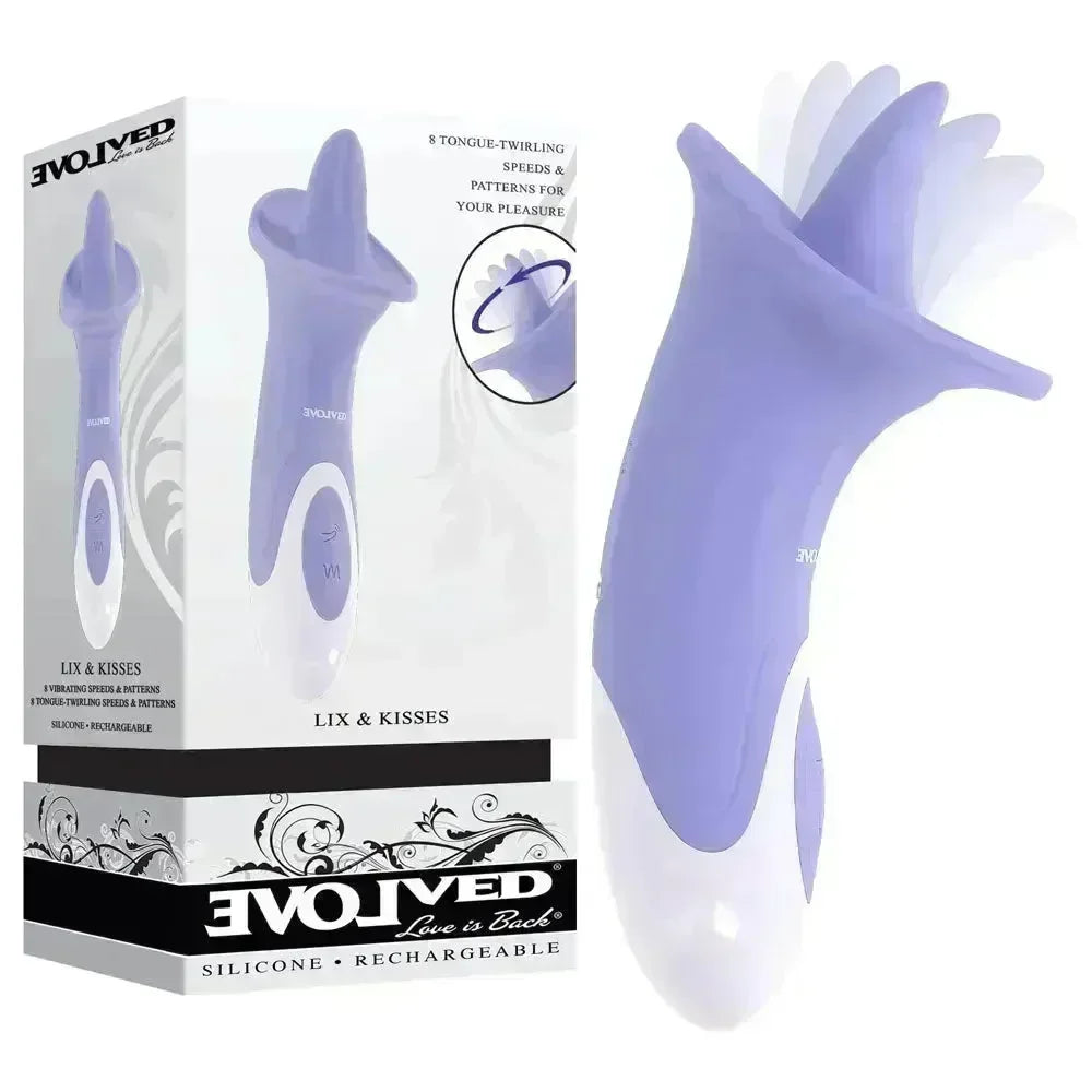Evolved LIX & KISSES - 18.7 cm USB Rechargeable Flicking Tongue Stimulator - Take A Peek