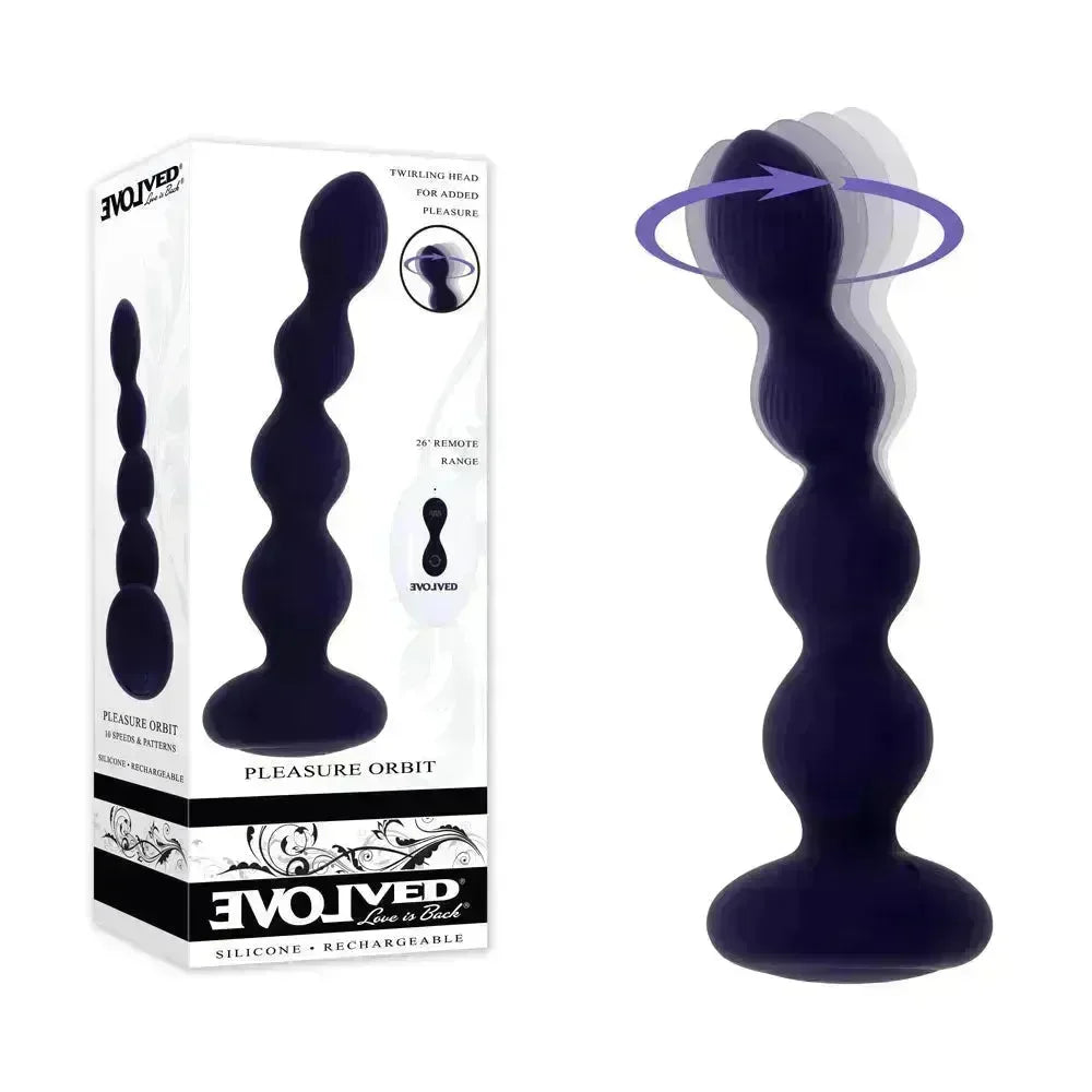 Evolved PLEASURE ORBIT - Navy 17.8 cm USB Rechargeable Twirling & Vibrating Anal Beads with Remote - Take A Peek