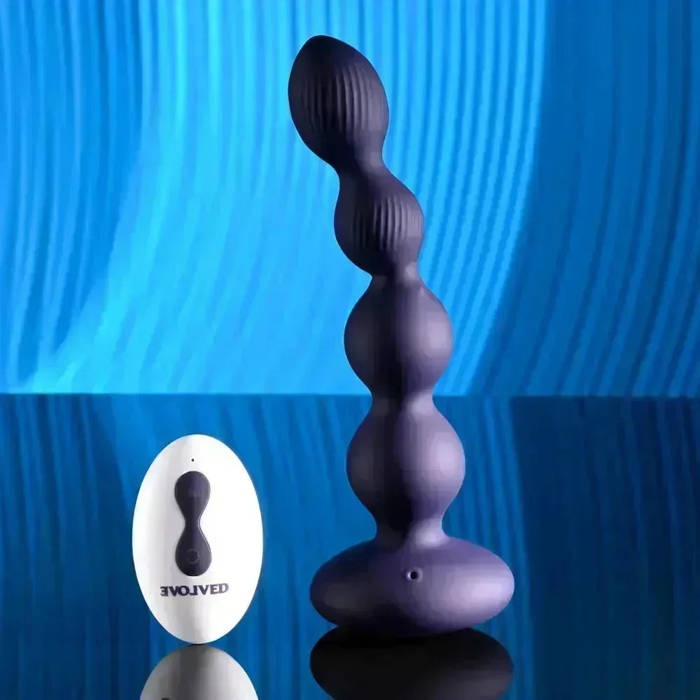 Evolved PLEASURE ORBIT - Navy 17.8 cm USB Rechargeable Twirling & Vibrating Anal Beads with Remote - Take A Peek