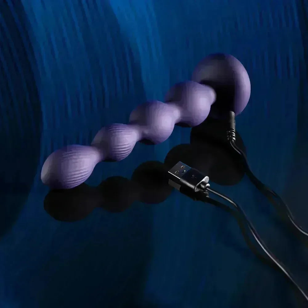Evolved PLEASURE ORBIT - Navy 17.8 cm USB Rechargeable Twirling & Vibrating Anal Beads with Remote - Take A Peek