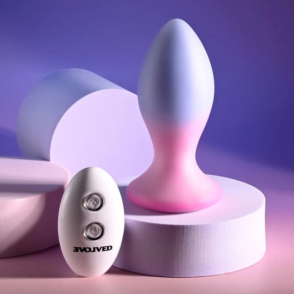 Evolved PARADISE PLUG - Pink/Purple 10.5 cm USB Rechargeable Vibrating Butt Plug with Wireless Remote - Take A Peek
