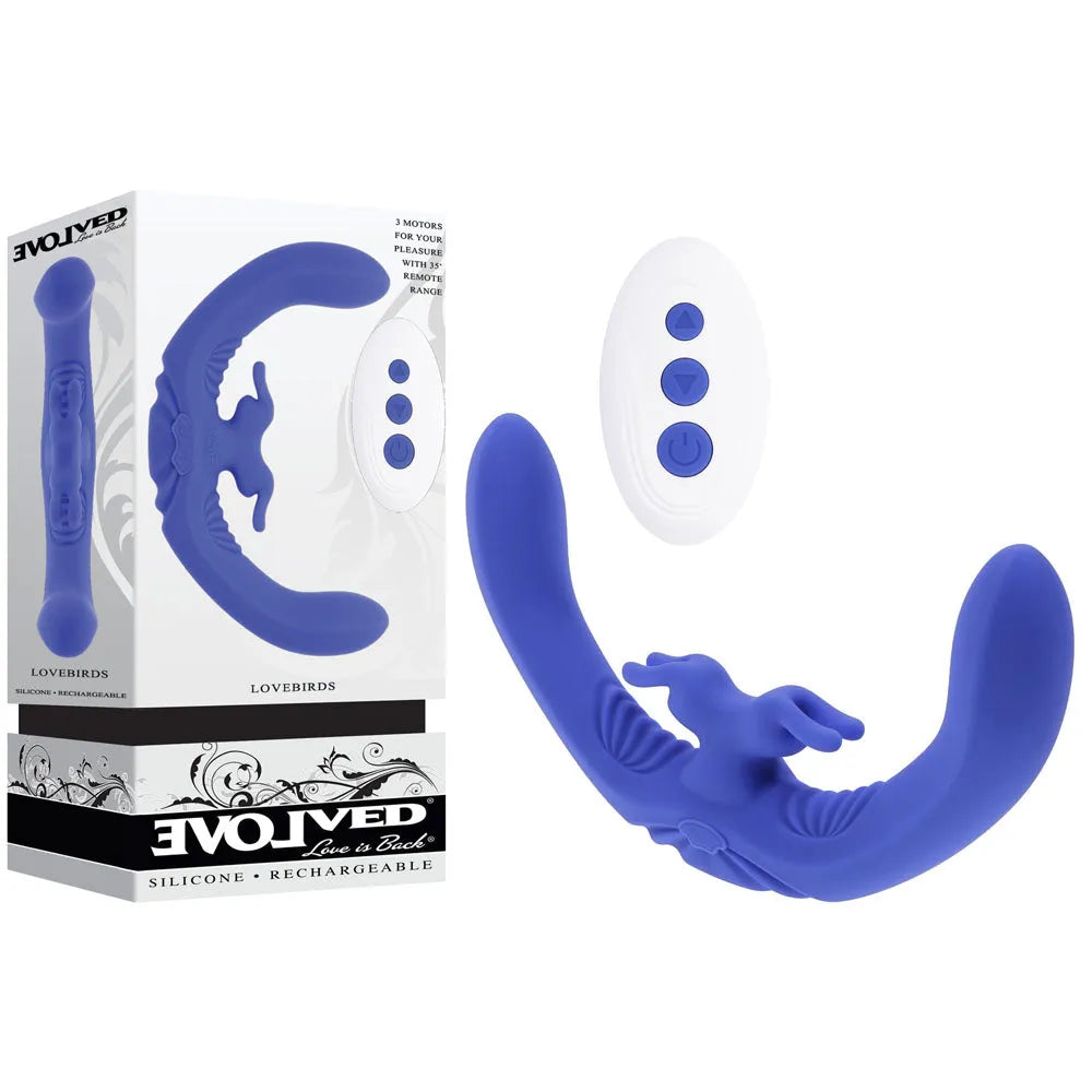 Evolved LOVEBIRDS - 20.8 cm USB Rechargeable Double-Ended Rabbit Vibrator with Remote - Take A Peek