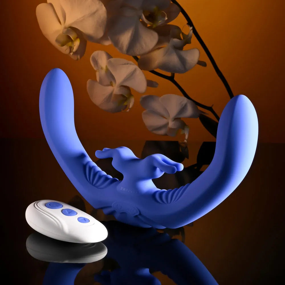Evolved LOVEBIRDS - 20.8 cm USB Rechargeable Double-Ended Rabbit Vibrator with Remote - Take A Peek