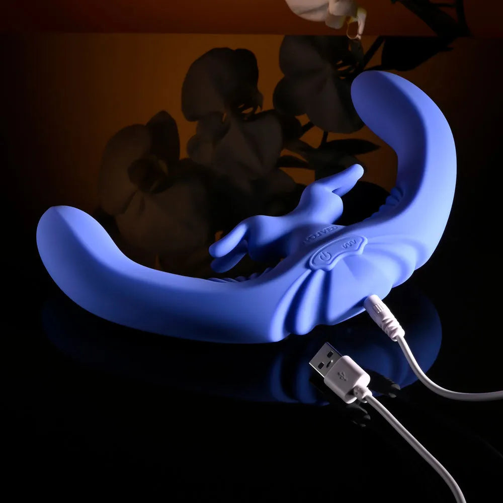Evolved LOVEBIRDS - 20.8 cm USB Rechargeable Double-Ended Rabbit Vibrator with Remote - Take A Peek