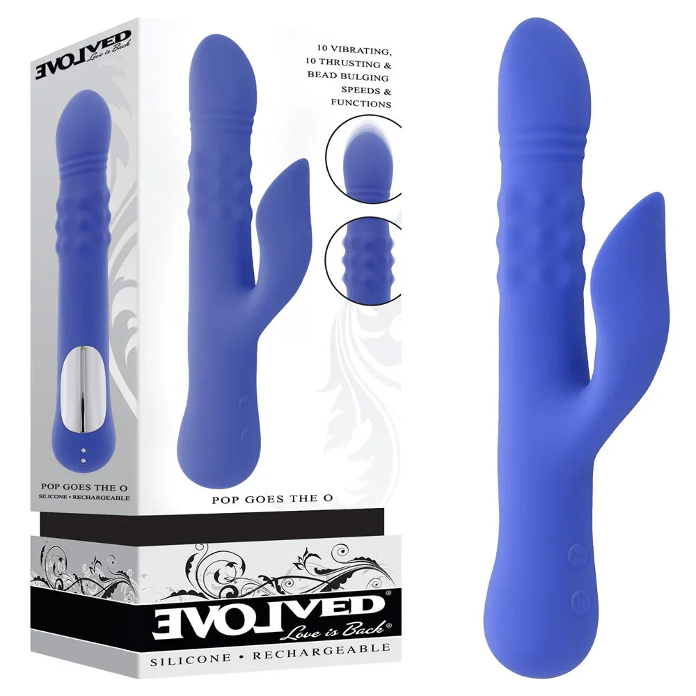 Evolved POP GOES THE O - 24.7 cm USB Rechargeable Thrusting & Bulging Rabbit Vibrator - Take A Peek
