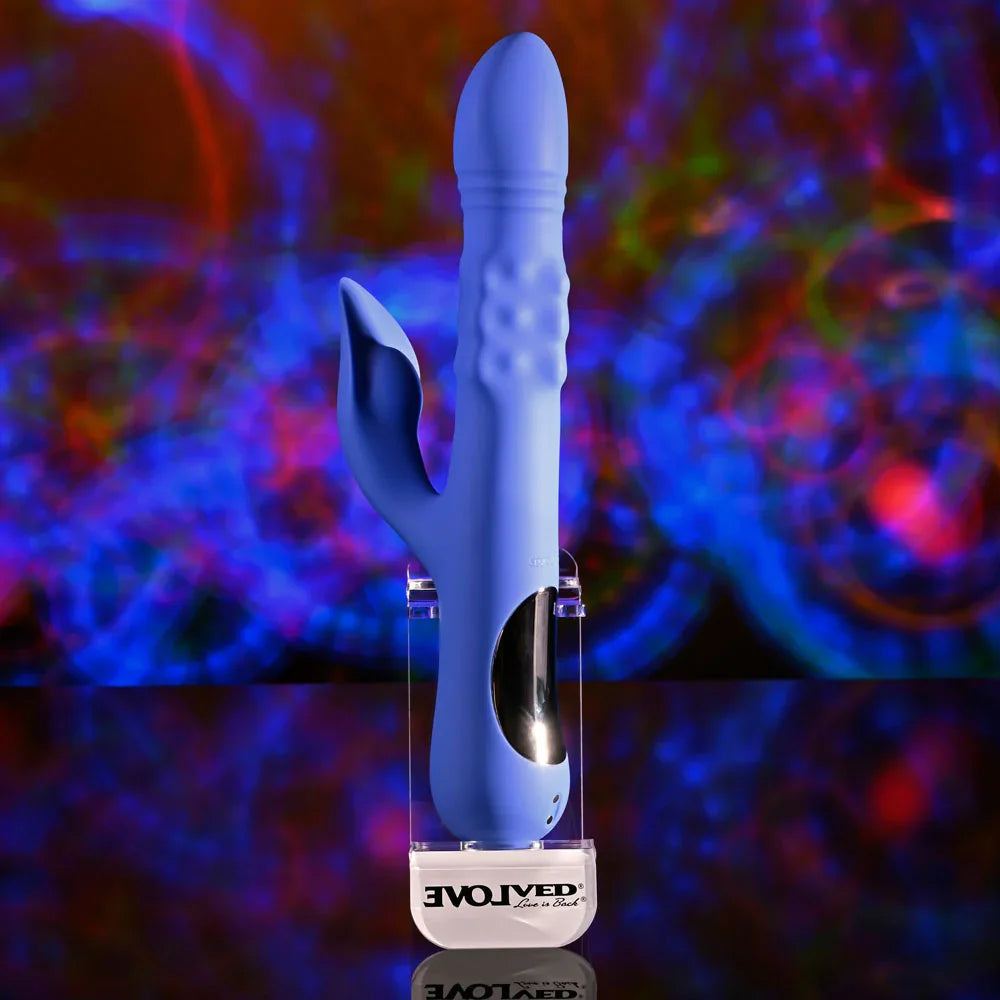 Evolved POP GOES THE O - 24.7 cm USB Rechargeable Thrusting & Bulging Rabbit Vibrator - Take A Peek