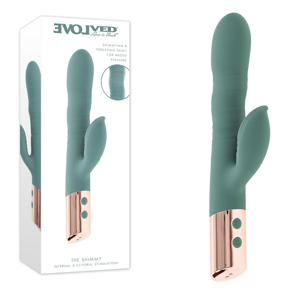 Evolved THE SHIMMY - USB Rechargeable Thrusting Rabbit Vibrator - Take A Peek