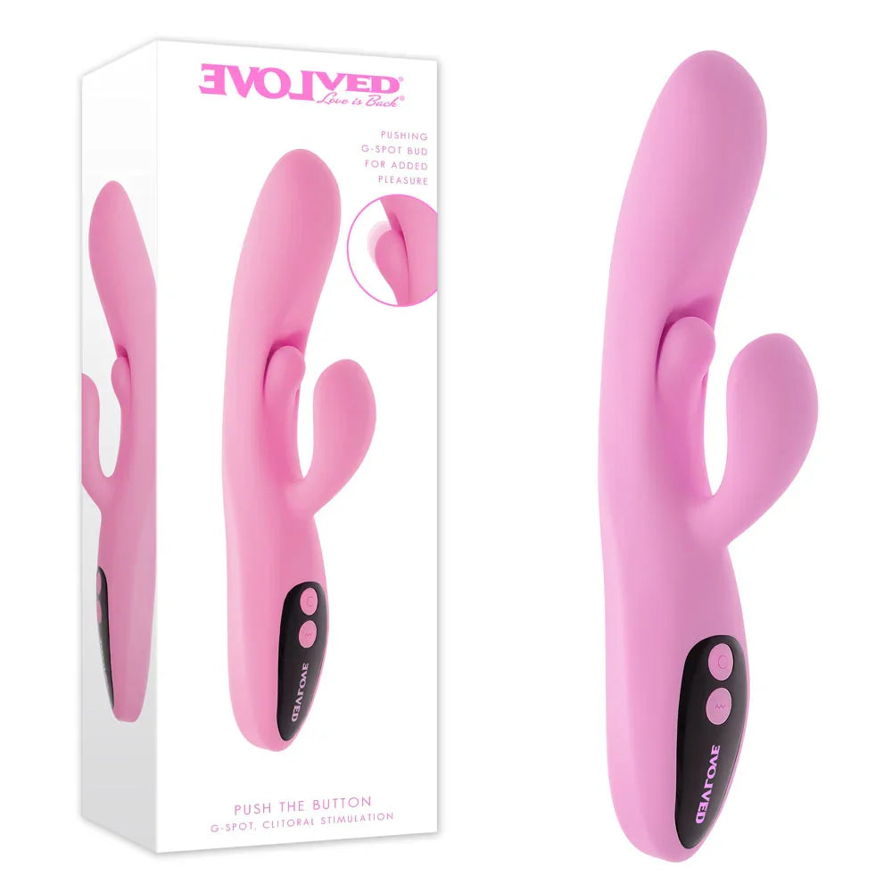 Evolved PUSH THE BUTTON - 23.5 cm USB Rechargeable Rabbit Vibrator with G-Spot Bud - Take A Peek