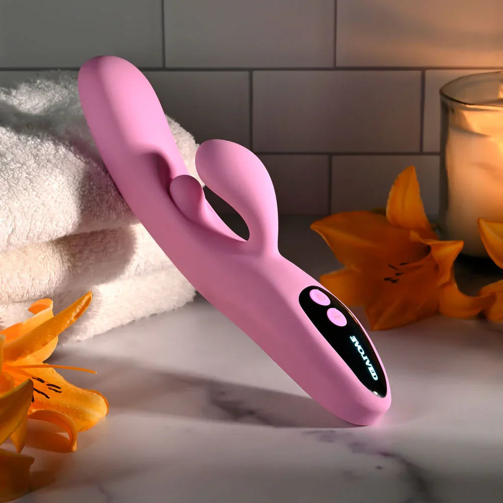 Evolved PUSH THE BUTTON - 23.5 cm USB Rechargeable Rabbit Vibrator with G-Spot Bud - Take A Peek