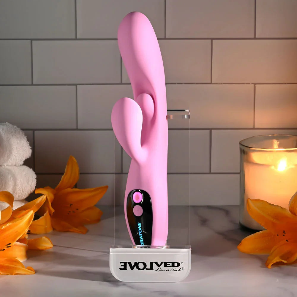 Evolved PUSH THE BUTTON - 23.5 cm USB Rechargeable Rabbit Vibrator with G-Spot Bud - Take A Peek