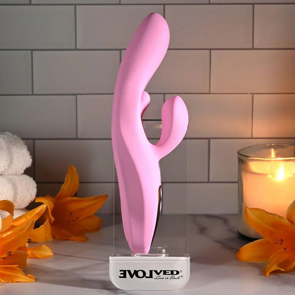 Evolved PUSH THE BUTTON - 23.5 cm USB Rechargeable Rabbit Vibrator with G-Spot Bud - Take A Peek