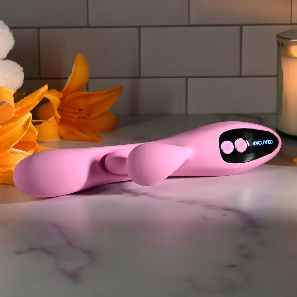Evolved PUSH THE BUTTON - 23.5 cm USB Rechargeable Rabbit Vibrator with G-Spot Bud - Take A Peek