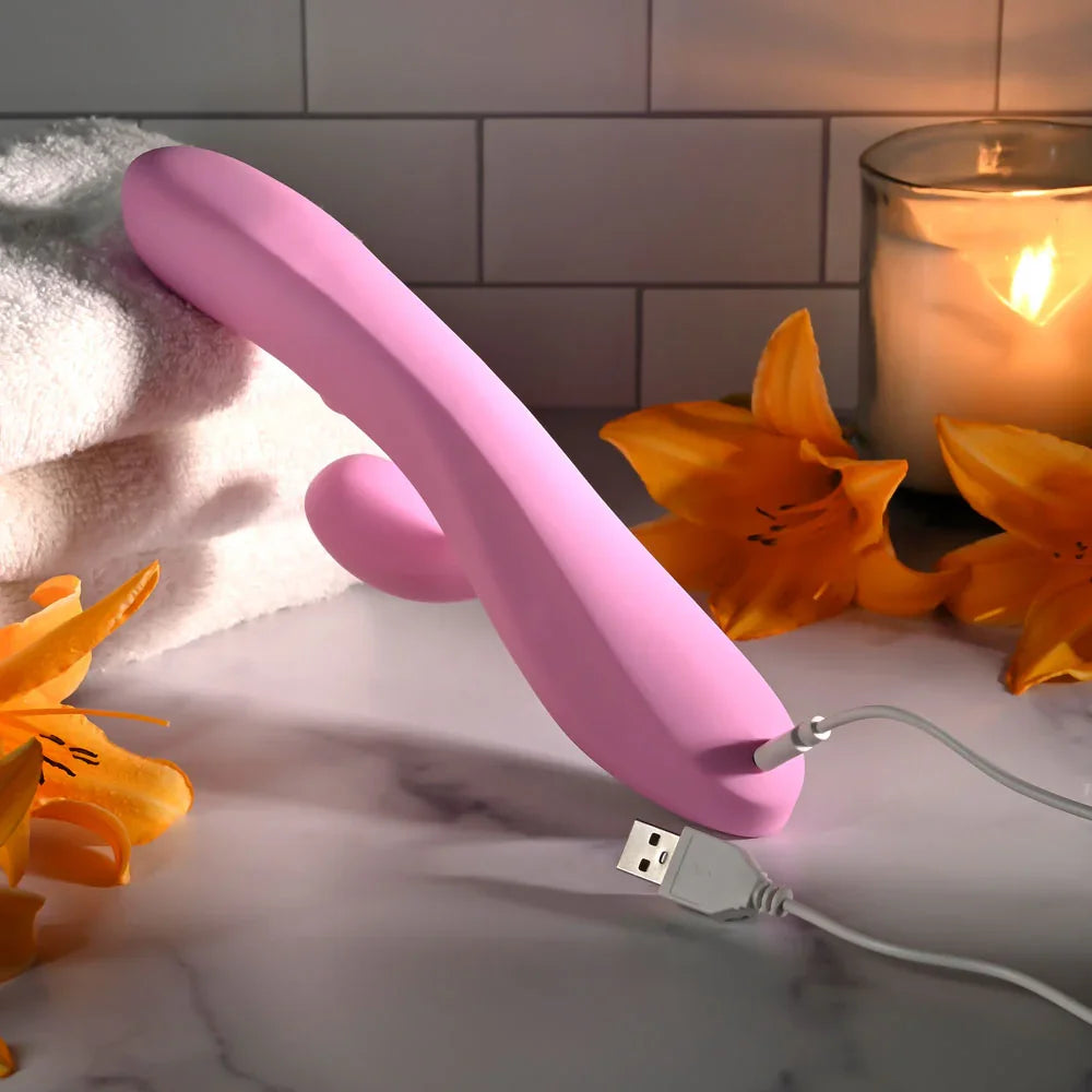 Evolved PUSH THE BUTTON - 23.5 cm USB Rechargeable Rabbit Vibrator with G-Spot Bud - Take A Peek