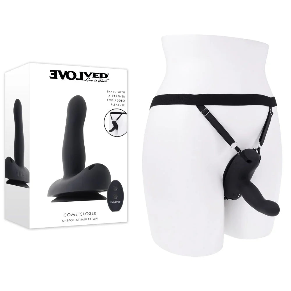 Evolved COME CLOSER - USB Rechargeable Vibrating Strap-On with Remote - Take A Peek