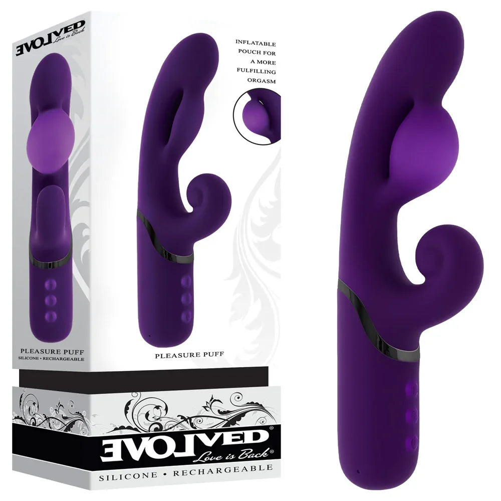 Evolved PLEASURE PUFF - 24.1 cm USB Rechargeable Inflatable Rabbit Vibrator - Take A Peek